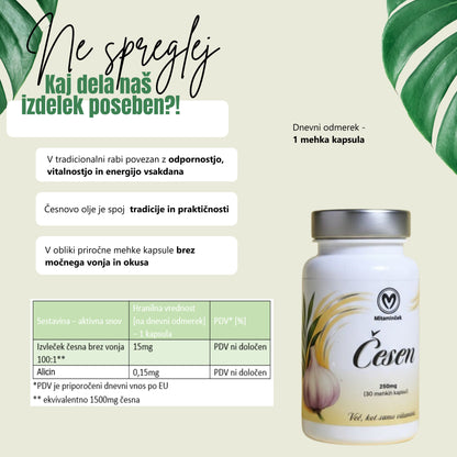 Česnovo olje razpredelnica - sestavine in hranilne vrednosti
