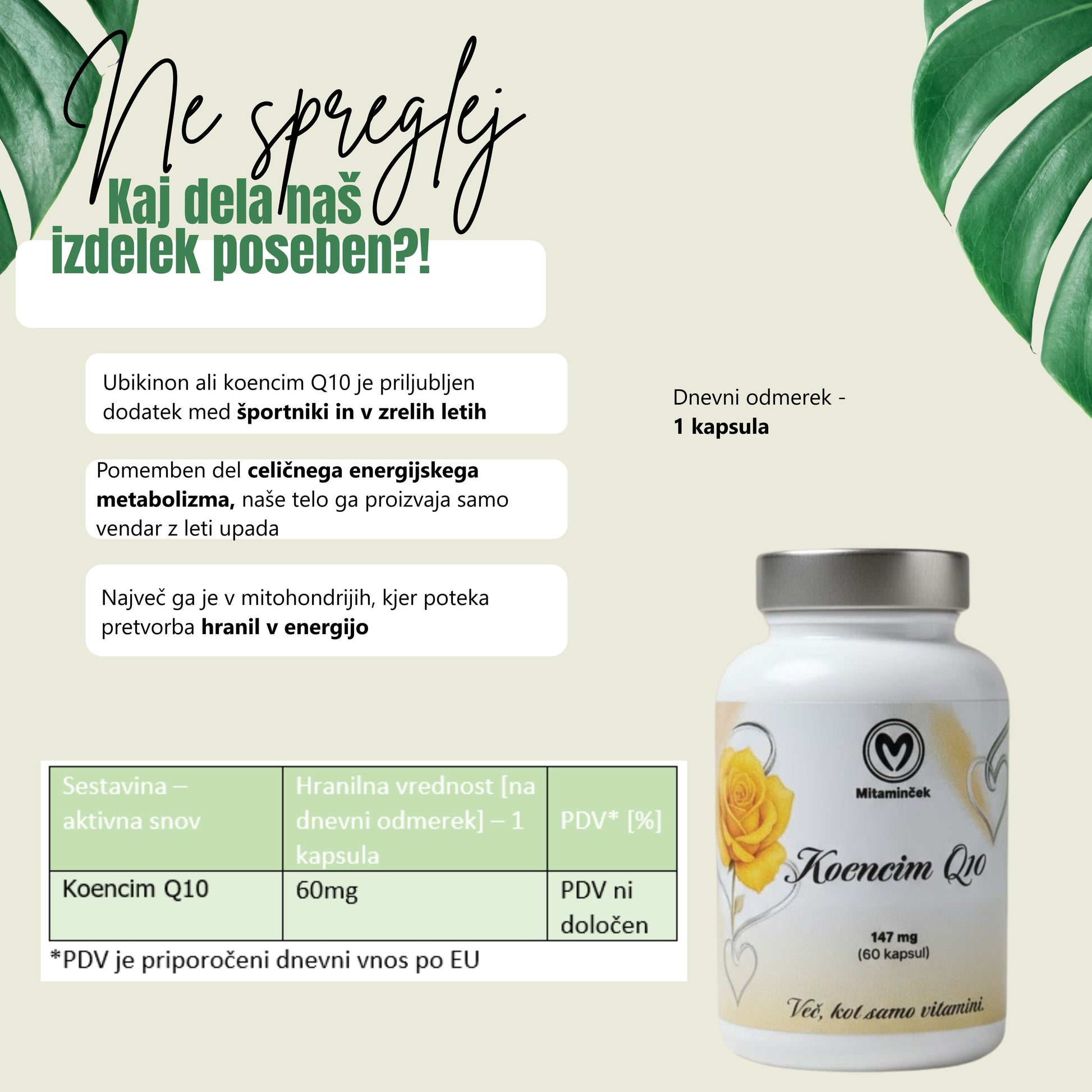 Koencim q10 razpredelnica - sestavine in hranilne vrednosti
