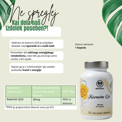 Koencim q10 razpredelnica - sestavine in hranilne vrednosti
