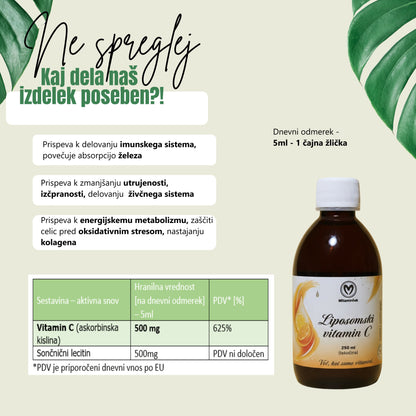 Liposomski vitamin C 500mg tekoče dopolnilo - zaščita celic