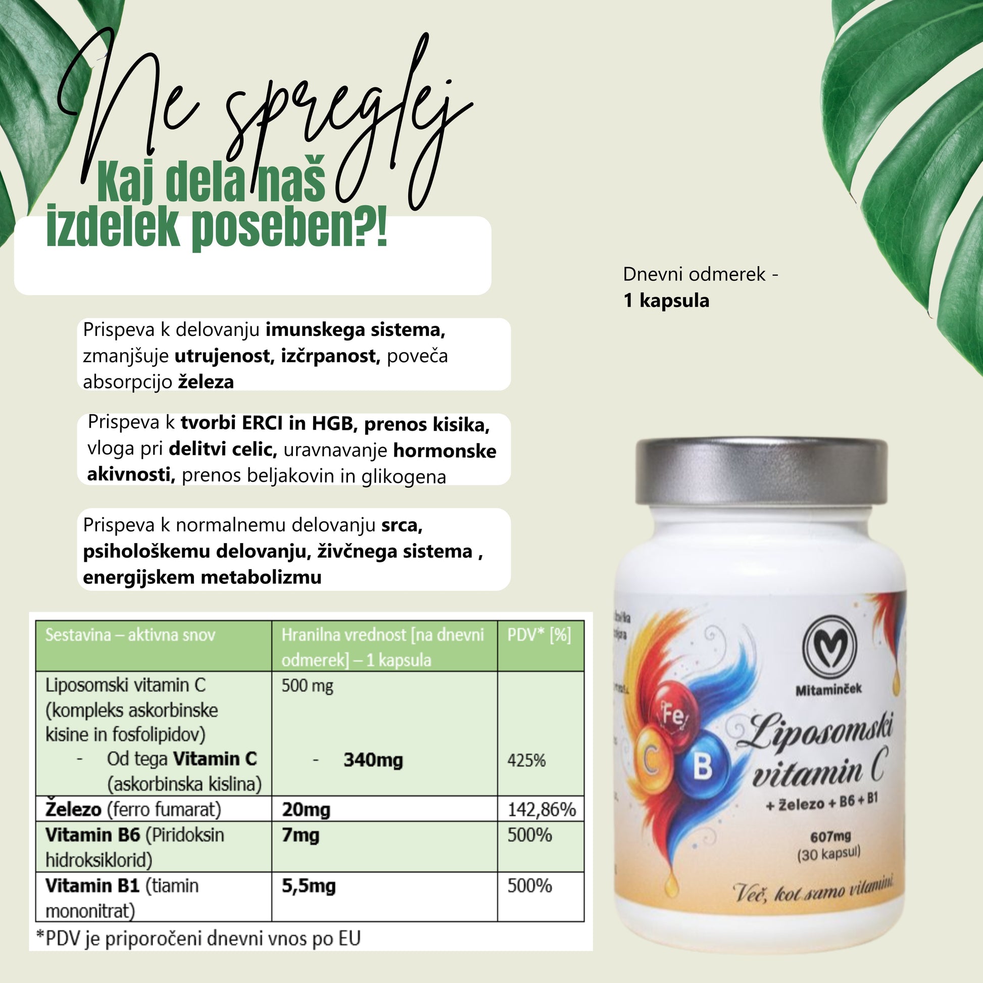 Liposomski vitamin C z železom - prehransko dopolnilo