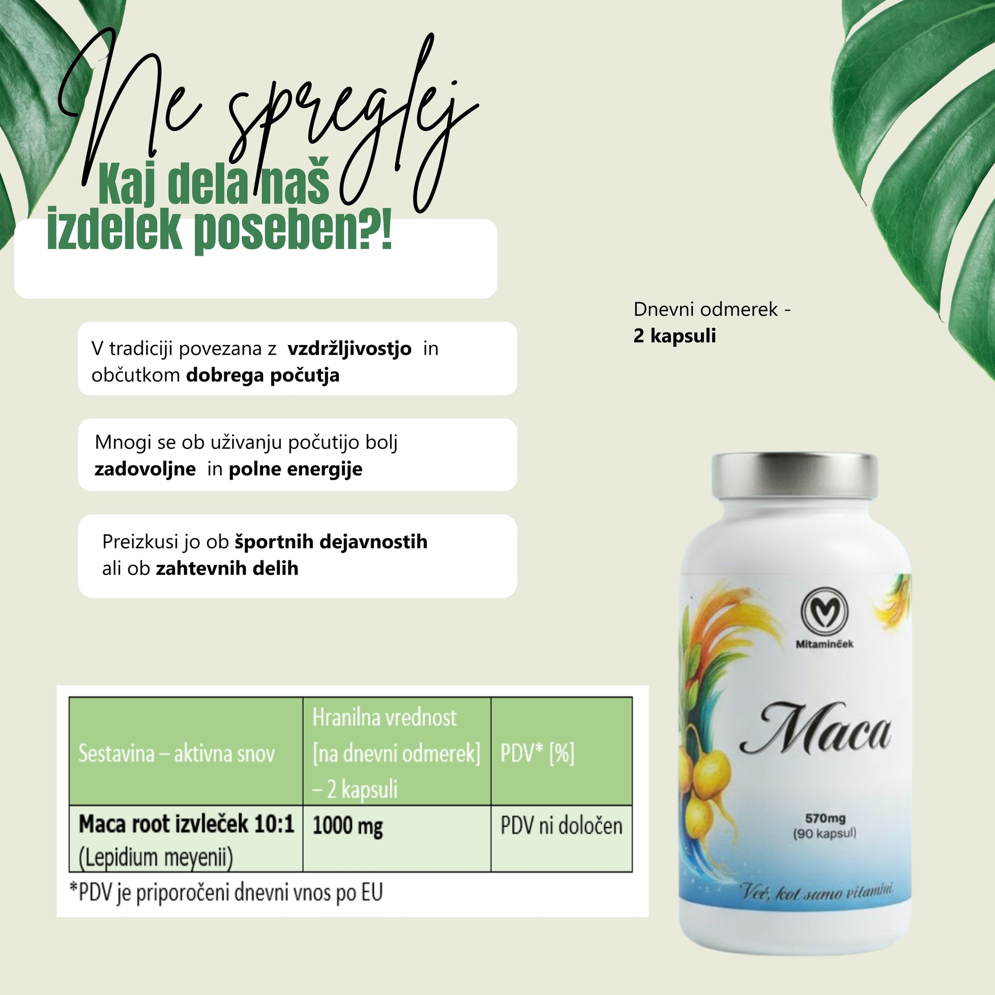 Maca prehransko dopolnilo - kapsule z ekstraktom tradicionalne rastline
