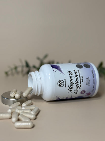 Magnezij bisglicinat ashwagandha embalaža - 90 kapsul z žafranom in B6
