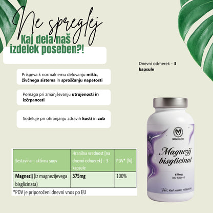 Magnezij bisglicinat razpredelnica - hranilne vrednosti in sestavine
