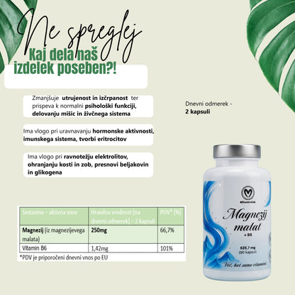 Magnezijev malat razpredelnica - sestavine in hranilne vrednosti
