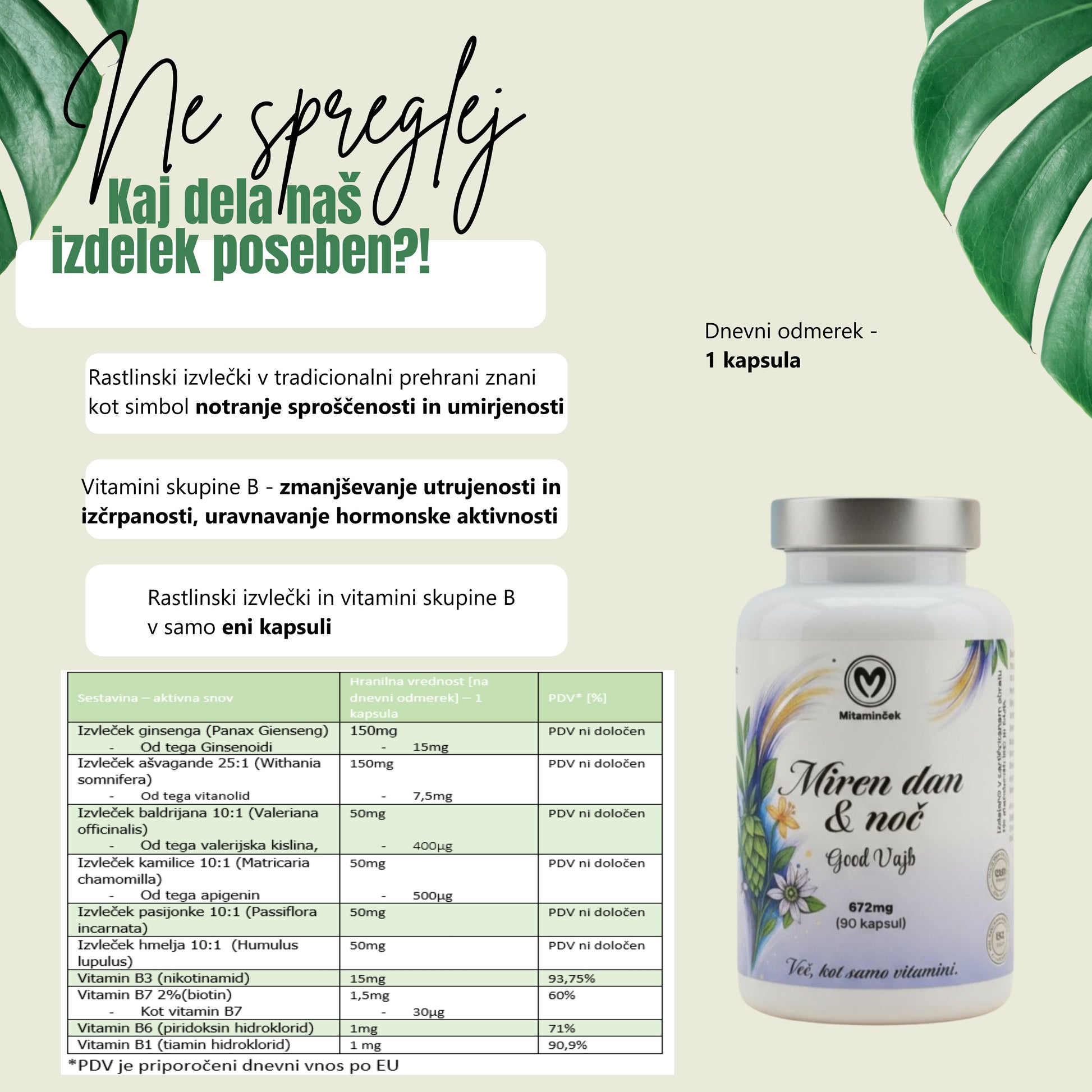 Miren dan&noč - prehransko dopolnilo z baldrijanom, kamilico in B-kompleksom